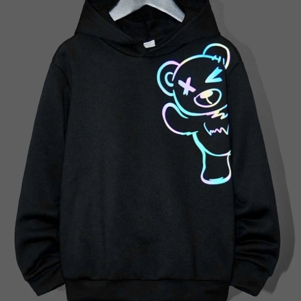 Reflective multicolor rainbow bear hoodie sweatshirt top NWT